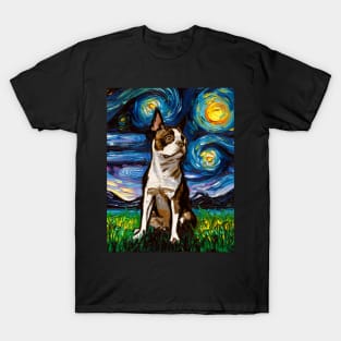 Brown Boston Terrier Night T-Shirt